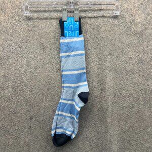 J McLaughlin Socks Men OS Adult Blue Striped Linen Pima Cotton Fleece Comphy